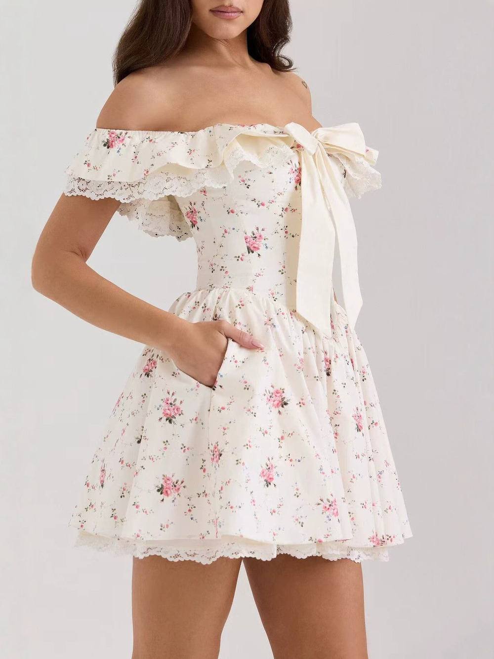 Zara Backless Pearl Bow Slim A-Line Summer Mini Dress
